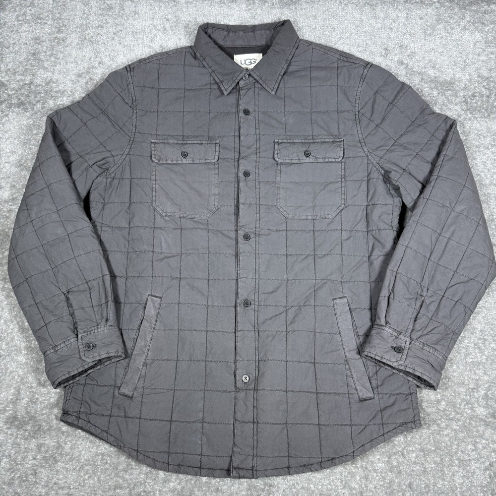 UGG Quilted Shirt Jacket Men's Large Gray Long Sleeve Button Up Cozy Preppy